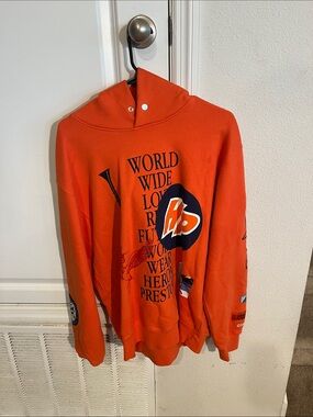 HP Orange Crewneck Hoodie with Navy Graphic